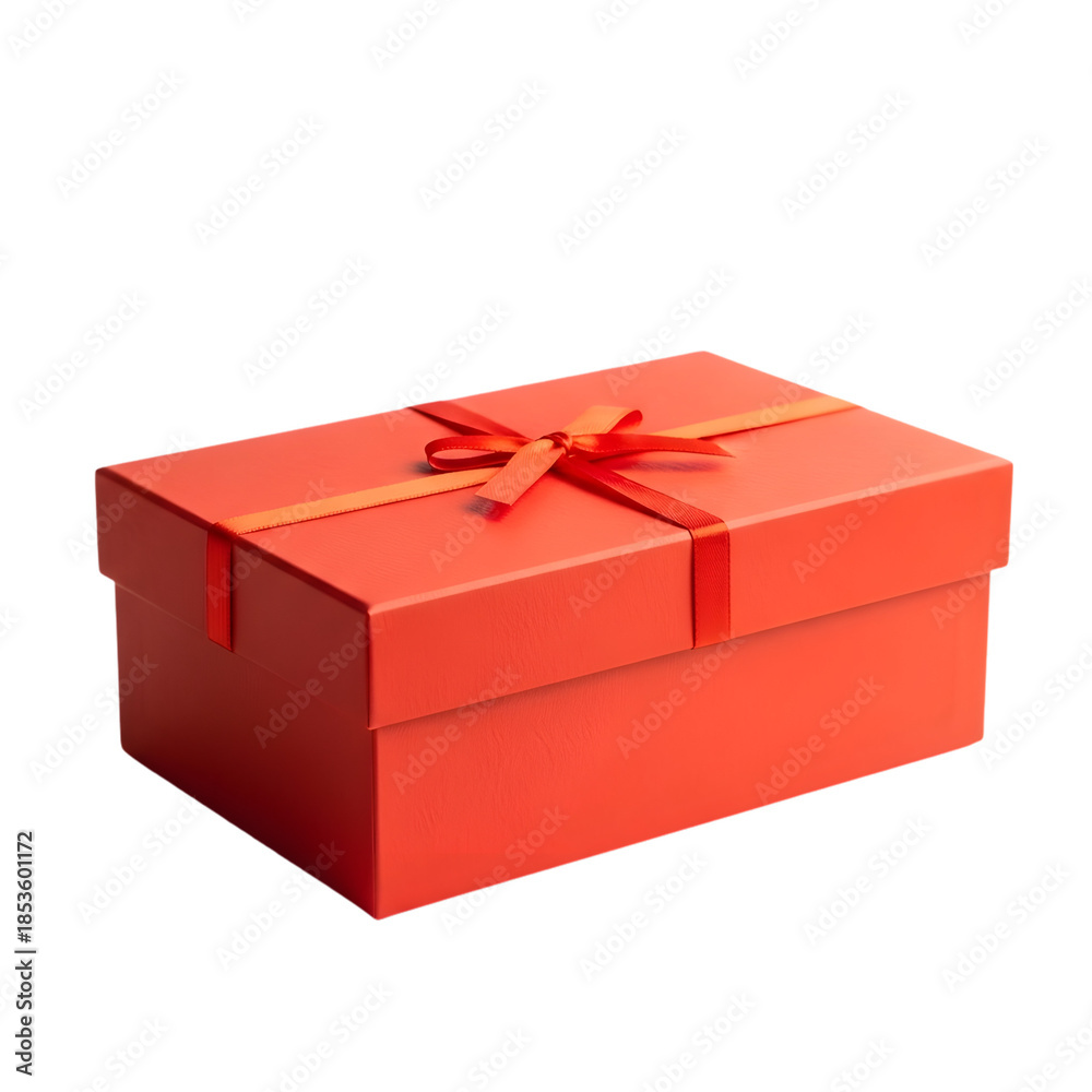 Obraz premium horizontal red gift box with satin ribbon and bow, rectangle present for special occasions, celebrations, holidays, birthday, anniversary, wedding, thank you, surprise, party
