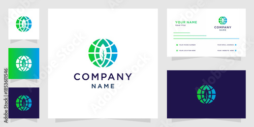 Modern Gradient Globe Leaf Logo and Branding Kit
