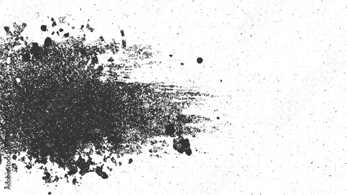 Black ink splatter and speckle texture on white background grunge