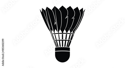 A striking black and white image of a badminton shuttlecock showcasing its unique design silhouette