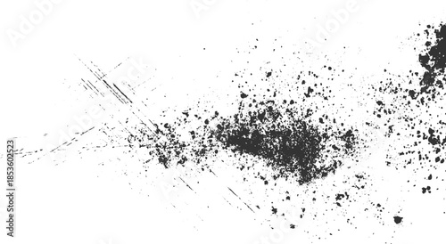 Dark grey dust particles and scratches on white background dirt grunge texture