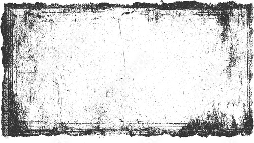 Black and white distressed grunge texture border with speckled effect