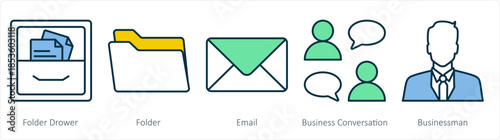 A set of 5 business icons as folder drower, folder, email