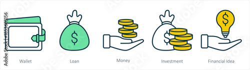 A set of 5 business icons as wallet, loan, money