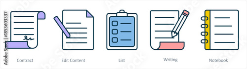 A set of 5 business icons as contact, edit content, list