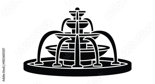 An elegant tiered fountain design showcasing a classic architectural structure in black silhouette