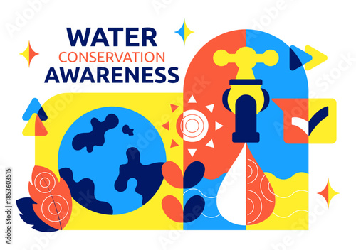 Water Conservation Awareness Vector Illustration Featuring Sustainable Usage Environmental Protection For Future Generations Background