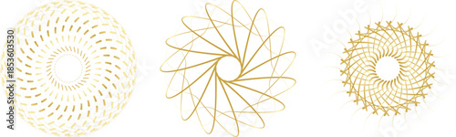 Abstract golden Geometric Mandala & Spirograph Vector Collection - Minimalist Halftone Spirals, Radial Guilloche Ornaments, and Hypnotic Dotted Circular Patterns