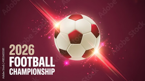 Soccer Football World Cup 2026 Championship Excitement Graphic Design with Dynamic Red and White Soccer Ball Illustration Ideal for Promotional Material and Event Announcements