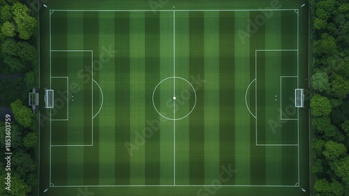 Professional Aerial View of Soccer Football Field in Preparation for the 2026 World Cup Tournament, Ideal for Sports Marketing and Event Promotional Materials