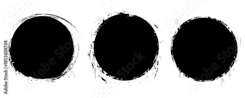 Monochrome artistic hand drawn background. Vector set of hand painted circles for backdrops. Hand drawn stains round shape set.