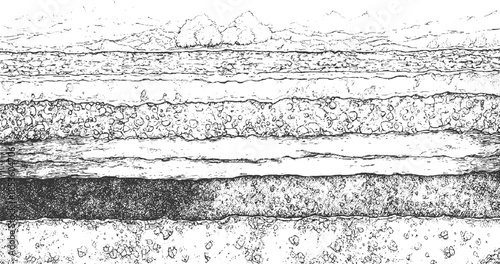 Black and white textured horizontal layers with pebble and granular patterns monochrome