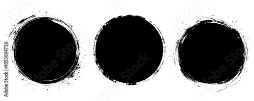 Vector set of hand painted circles for backdrops. Monochrome artistic hand drawn backgrounds. Hand drawn stains round shape set. 