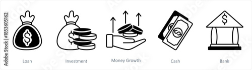 A set of 5 business icons as loan, investment, money growth