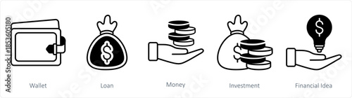 A set of 5 business icons as wallet, loan, money