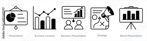 A set of 5 business icons as presentation, business increase, business presentation