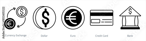 A set of 5 business icons as currency exchange, dollar, euro