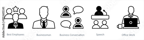 A set of 5 business icons as best employees, businessman, business conversation
