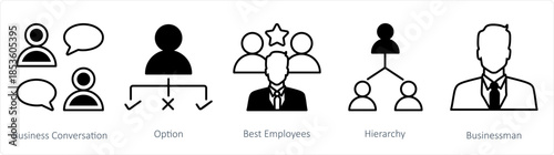 A set of 5 business icons as business conversation, option, best employees