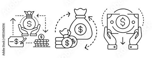 Financial management, investment, savings, payment, and wealth icons
