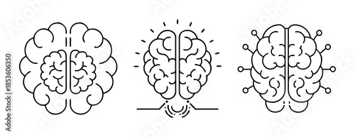 Brain icons set: thought, idea generation, and artificial intelligence ai
