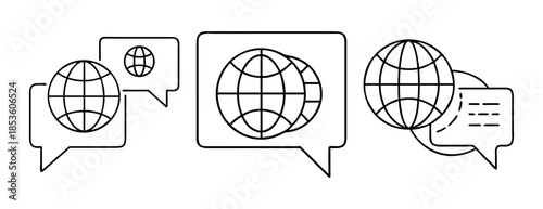 Global communication, international chat, language translation outline icon