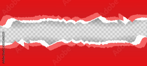 Pieces of torn or cut red paper, design elements isolated on transparent background.vector illustration of a red background