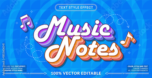 Editable text effect vector “Music Notes” features playful and rhythmic lettering inspired by sound and melody, perfect for music events, posters, albums, and creative media designs.