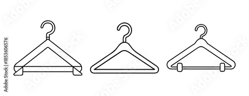 Three distinct clothes hangers vector line art icon set for apparel retail