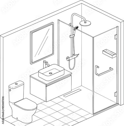 Bathroom, layout, silhouette, posture, gesture, toilet, sink, shower, setup, vector, black, pose, flavector, minimal, interior, design, architecture, hygiene, fixture, renovation, planning