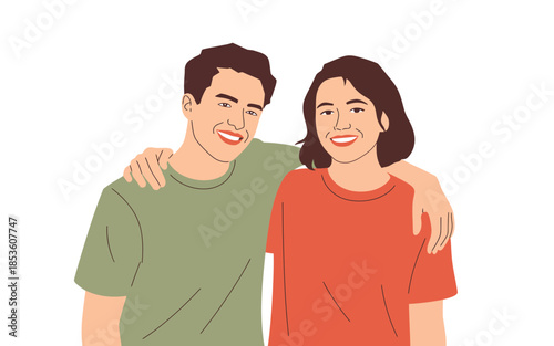 Vector art of a man and woman standing together in casual clothing smiling