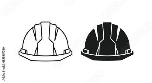 Two construction helmets presented in contrasting black and white a striking visual depiction silhouette