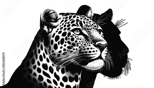 black color leopard silhouette vector illustration, solid white background