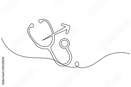Minimal stethoscope one line art doctor tool continuous line medical illustration