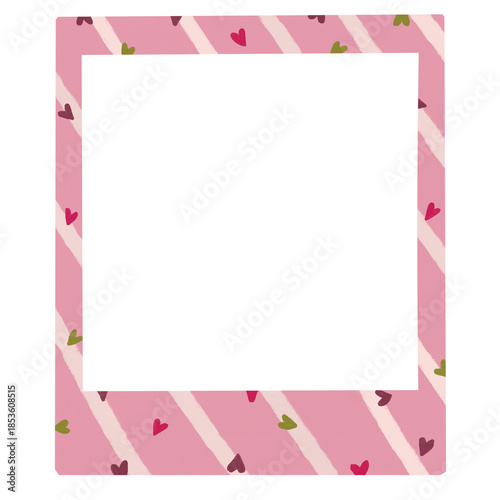 Pink square photo frame with diagonal lines and hearts ornament illustration