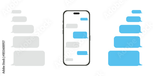 Chatting in smartphone. Send or receive sms on app. Speech bubble message on phone.