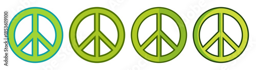 Four green peace symbols displayed in a row