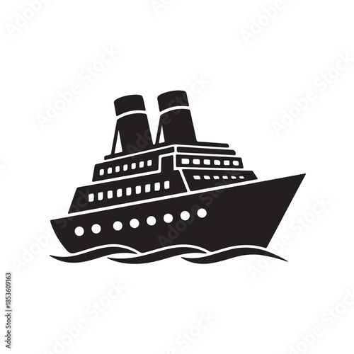 "Cruise Ship Silhouette Vector Illustration"