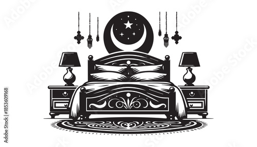 black color bed silhouette vector illustration, solid white background