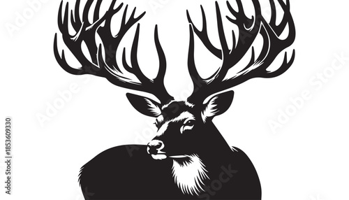 black color reindeer silhouette vector illustration, solid white background
