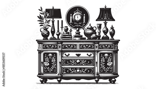 black color furniture silhouette vector illustration, solid white background