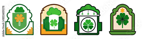 Four irish pub sign designs featuring shamrocks and green accents