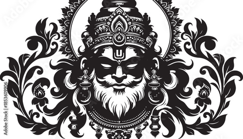 black color hindu god silhouette vector illustration, solid white background