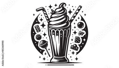 black color ice cream silhouette vector illustration, solid white background