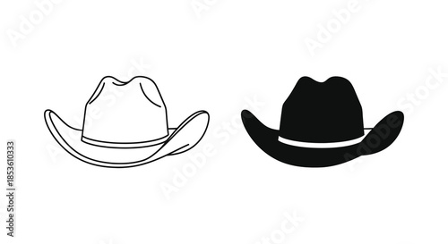 A contrasting depiction of two cowboy hats one outlined and one in bold silhouette