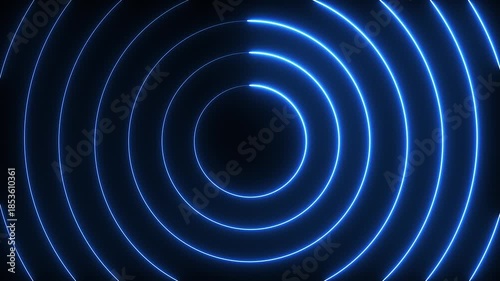 Abstract glowing neon blue circles on black background. Light circle loading icon.