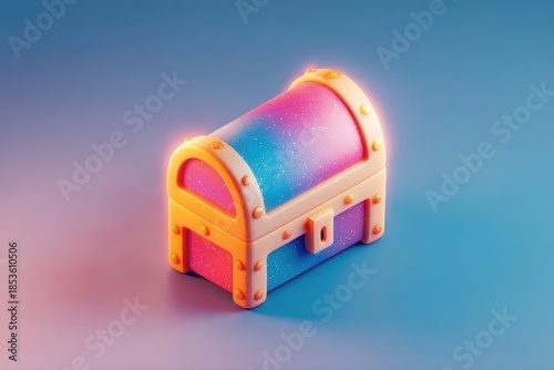 Whimsical 3D Treasure Chest with Vibrant Gradient Hues and Soft Ethereal Glow.