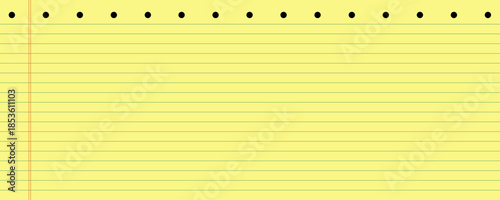 Legal Yellow Paper Notebook with Red Lines and Holes Background. Lined Note Pad Memo Texture. Vector Illustration