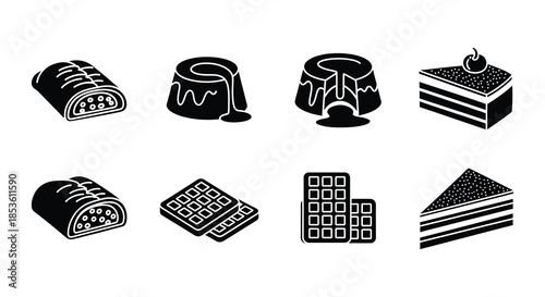 Assorted dessert icons cakes waffles pastries and sweet treats collection