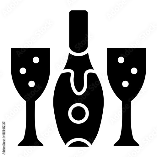 Elegant Celebration Two Champagne Flutes and Bottle Icon Simple Vector Art